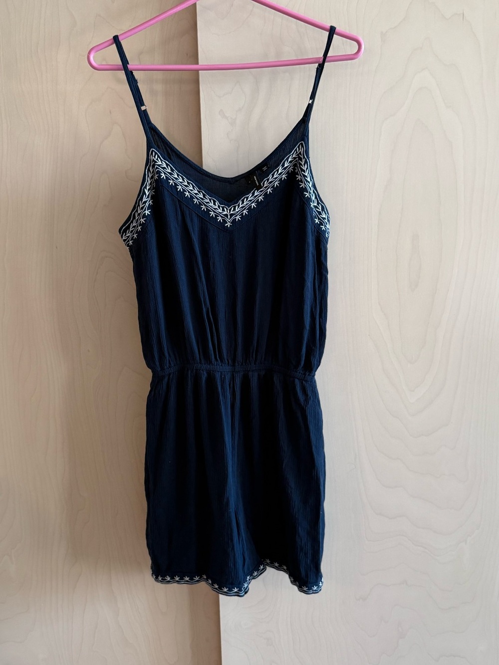Vero Moda Navy Blue Embroidered Spaghetti-Strap Romper